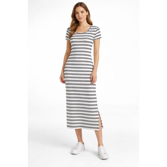 No Comment Dresses & Skirts - Black & White Striped Maxi Dress Women’s Bodycon Stretch Size SM
